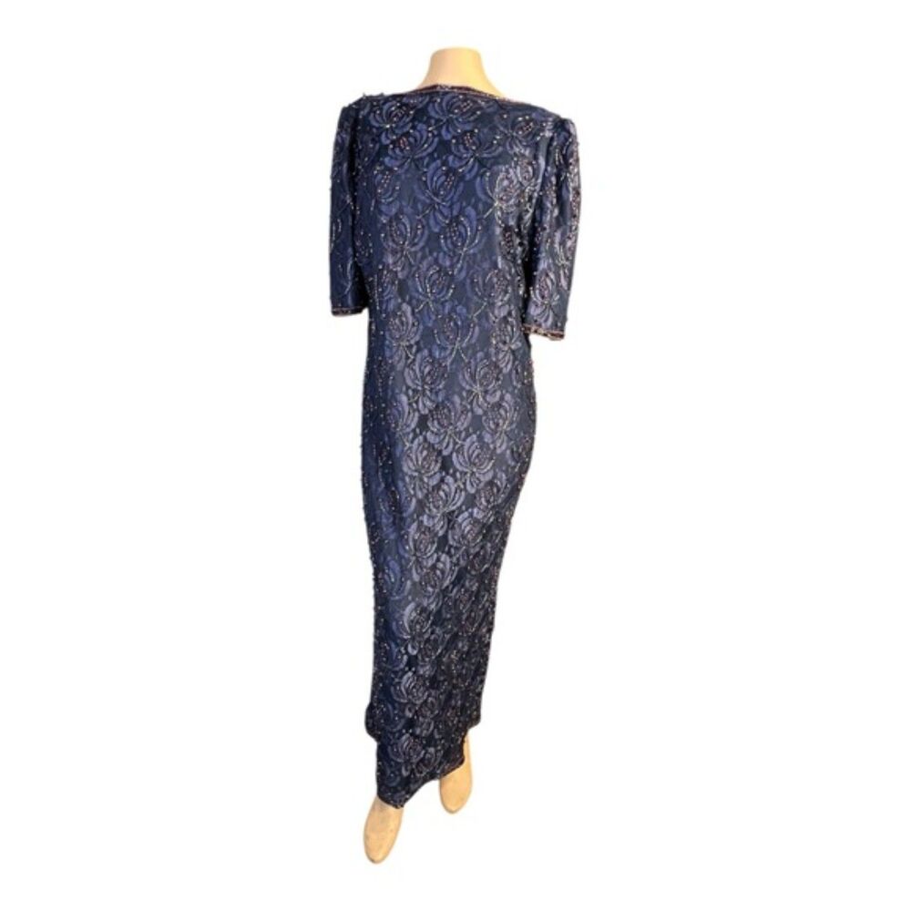 Vintage SCALA Black Beaded Peek-a-Boo Back Gown – Size L (Est. 12/14)
